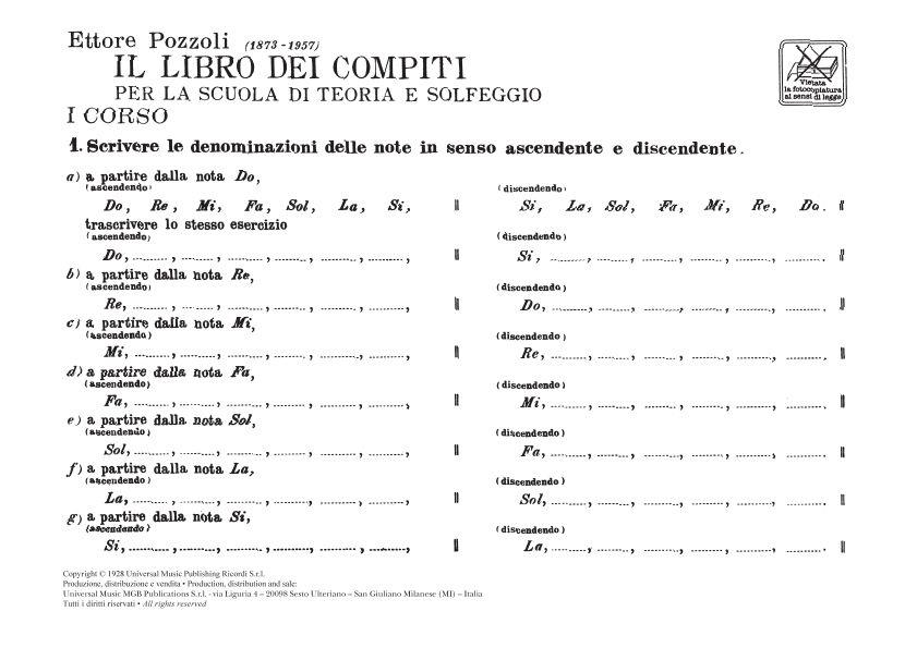 Libro Dei Compiti Per La Scuola Di Teoria E - Solfeggio - Fascicolo I